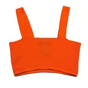 COLLUSION Knitted Bralette Chunky Rib Bright Orange Size 6